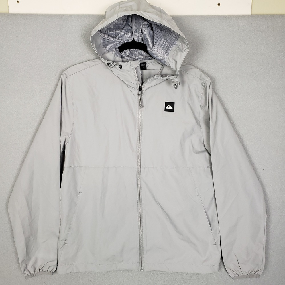 Quicksilver Men's Hooded Windbreaker Softshell Jacket Light Gray Skater Casual S